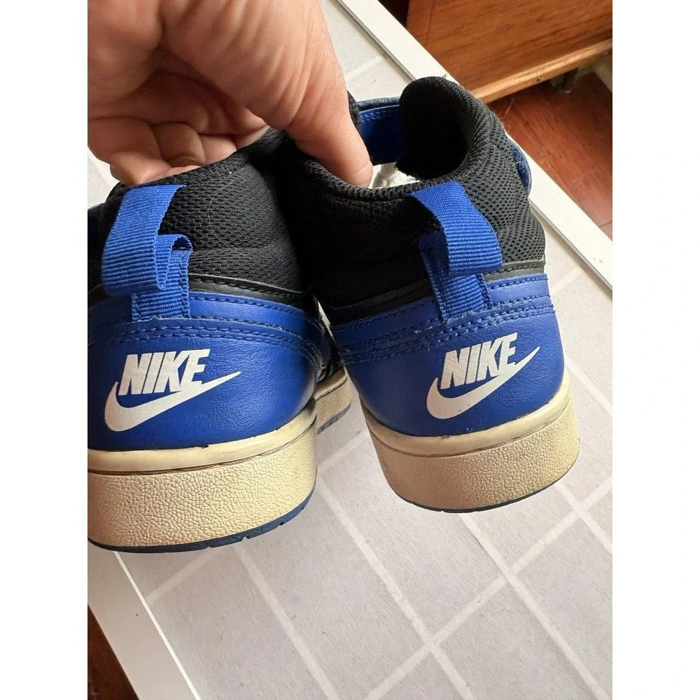 Size 4.5 GS Nike Court Borough 2 Mid Black Game Royal Blue Kids Basketball Shoes